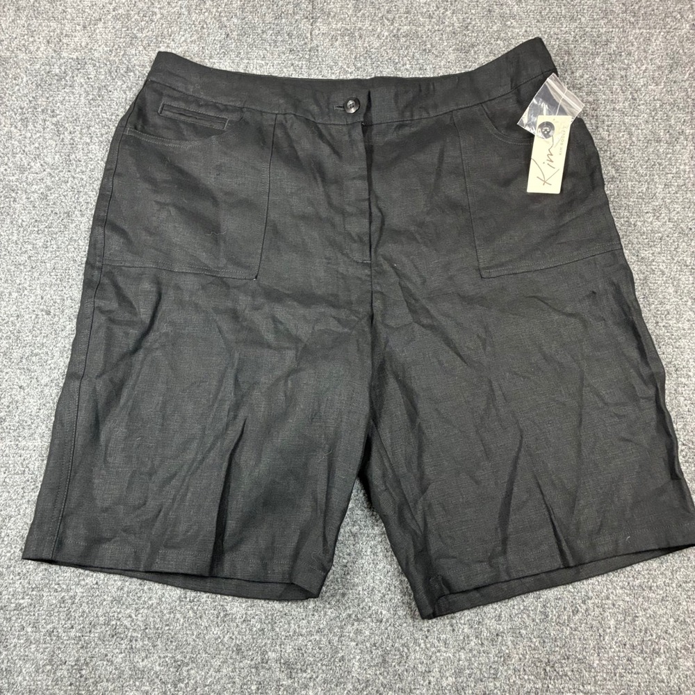 Kim Rogers Womens Black 100% Linen Shorts Size 16 NWT Career Casual‎ Pockets